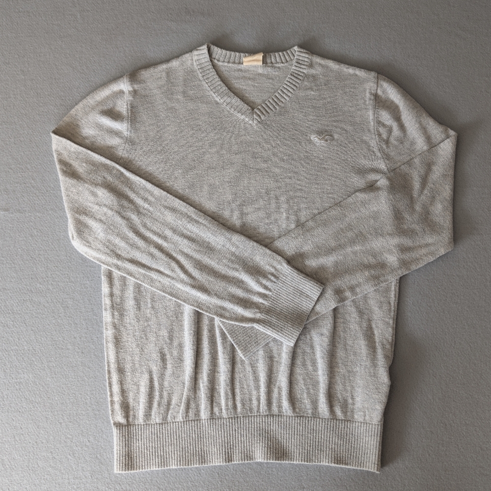 Hollister Unisex V-Neck Cotton Blend Sweater Size Small Heather Grey Y2K
